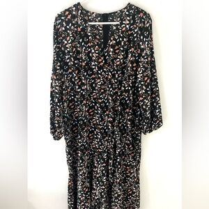SHEIN Curve Black Floral Long Sleeve Dress, Size: 2XL